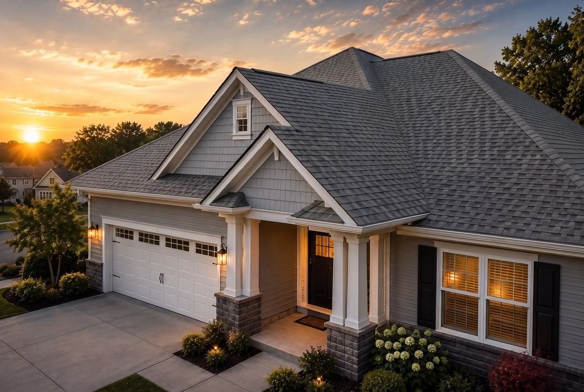 The house with an architectural asphalt shingle roof