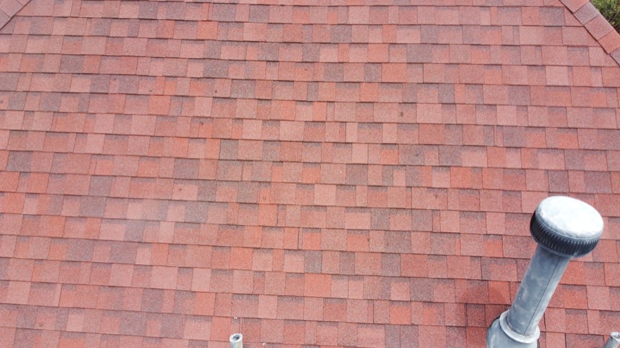 Aerial view of a residential roof during inspection